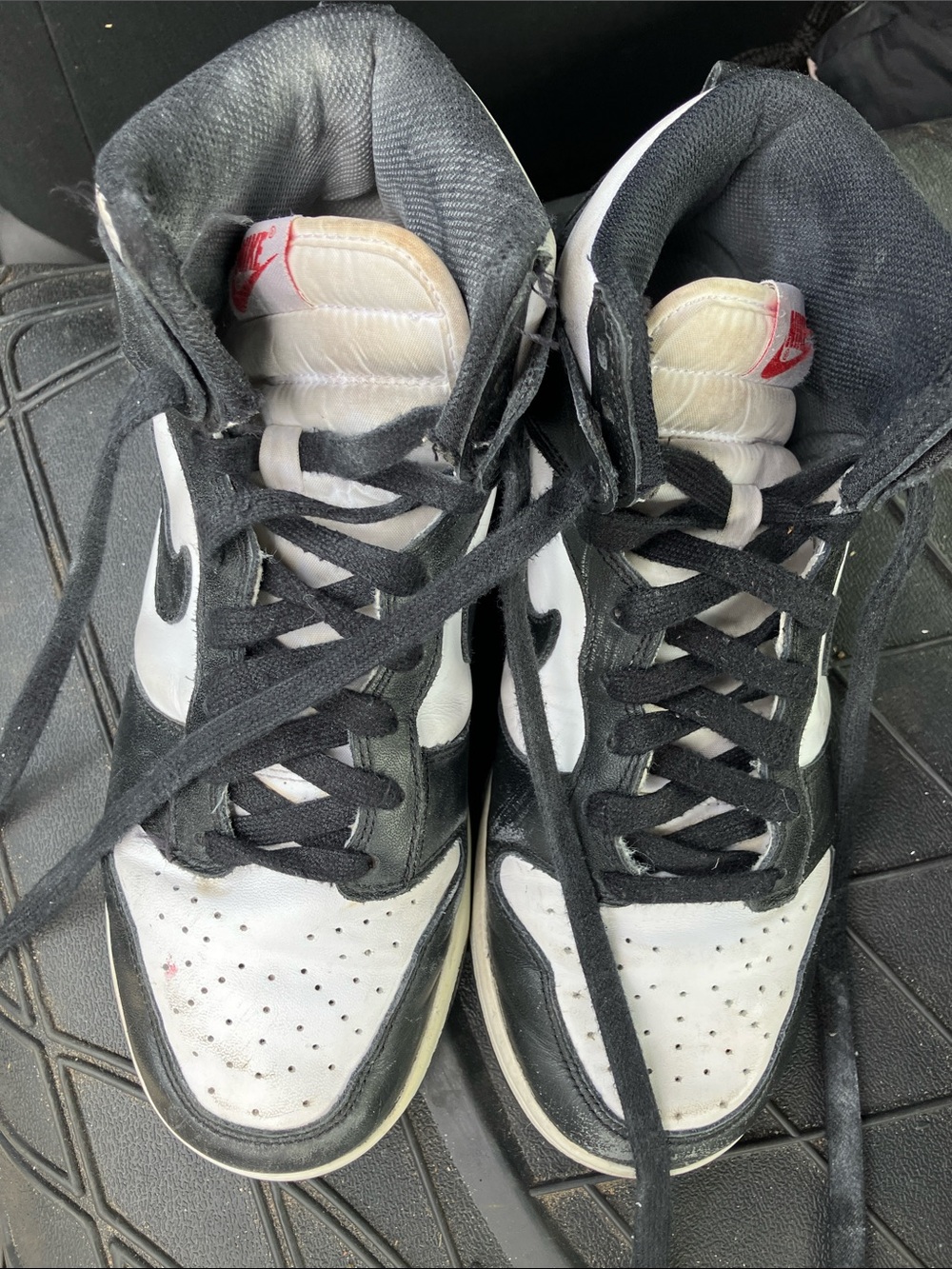 Nike dunk high Black and White High-Top Basketball Sneakers with Red Tongue Logo